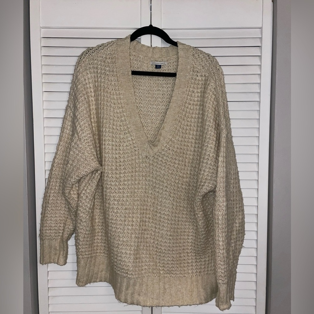 American Eagle Whoa So Cozy Waffle V-Neck Sweater